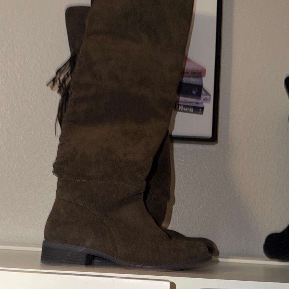 Brown Suede Knee-High Boots